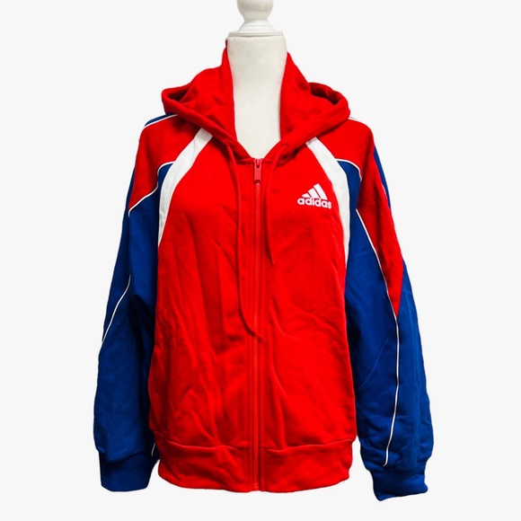 Adidas Women Colorblock Full-Zip Track Hoodie FS2455 Red White Blue Size XL - Picture 5 of 10